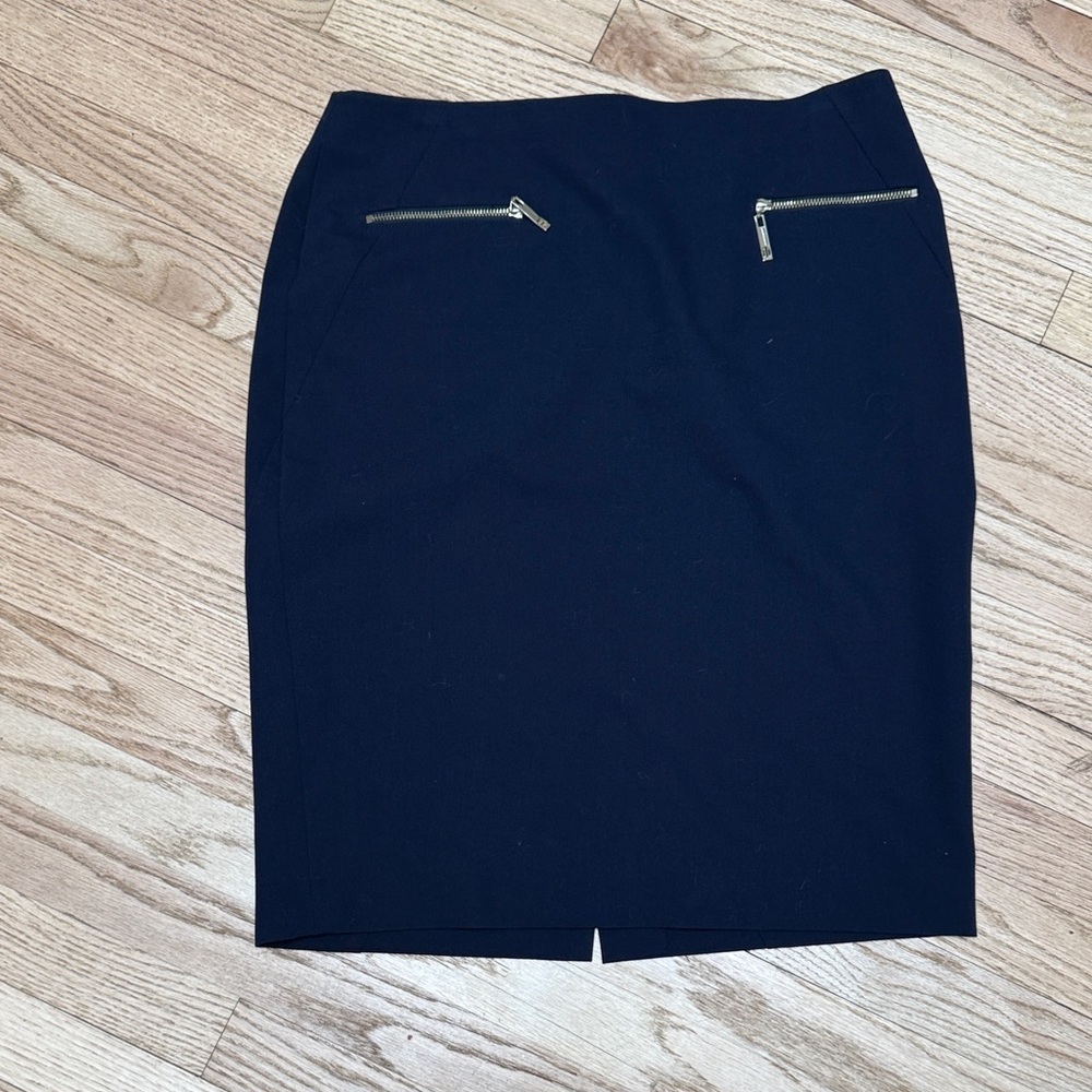 Tommy Hilfiger Navy Pencil Skirt with Zipper Accents